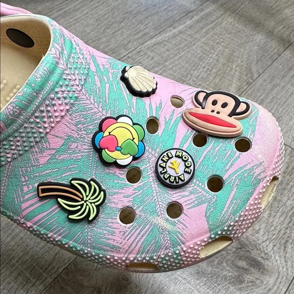 CROCS Kids Pink and Green Water Shoes with Charms